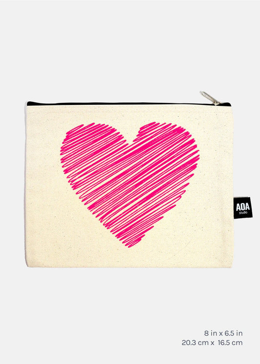 Pink Heart Canvas Pouch