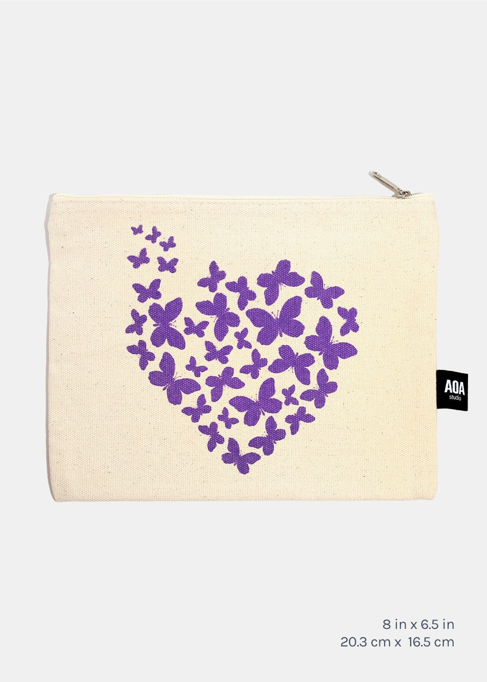 Purple Butterfly Heart Canvas Pouch